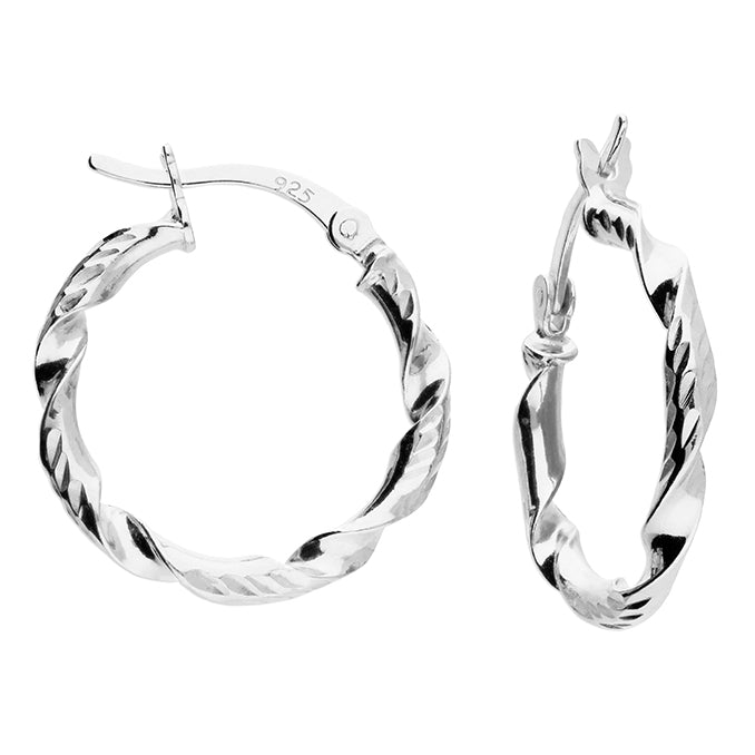 Hinged Diamond Cut Twisted Hoop Earrings (20mm)