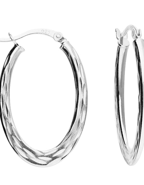 Load image into Gallery viewer, Hinged Oval Creole Hoop Earrings with Textured Pattern
