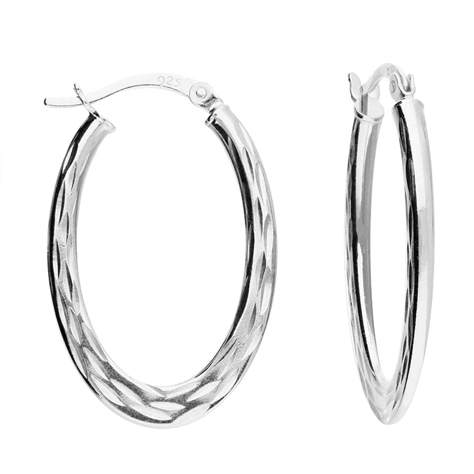 Hinged Oval Creole Hoop Earrings with Textured Pattern